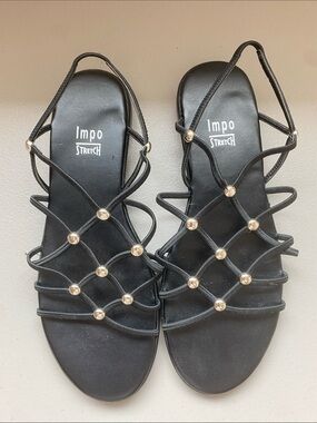 Impo Stretch Black Strappy Sandals with Silver Studs Size 9 Women’s